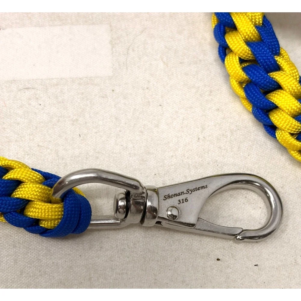 Handmade Braided Paracord Dog Leash Blue Yellow White 49